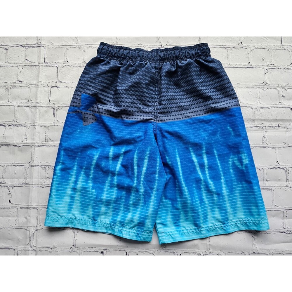 Under Armour Youth Boys Swim Trunks Shorts YMD Blue Black Logo Mesh Liner Pre-Ow